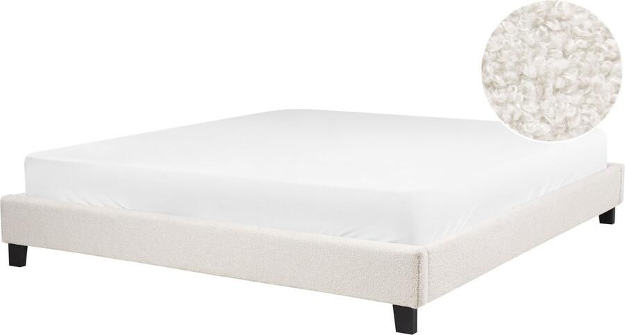 Beliani -ROANNE-Tweepersoonsbed-Lichtbeige-180 x 200 cm-Bouclé