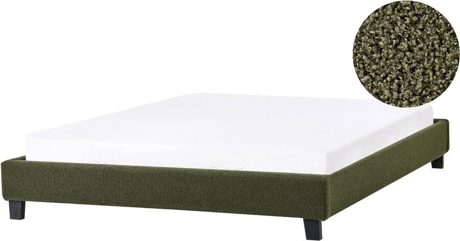 Beliani Bed zonder hoofdbord Bouclé ROANNE 140 x 200 cm Donkergroen