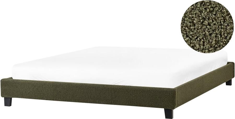 Beliani Bed zonder hoofdbord Bouclé ROANNE 180 x 200 cm Donkergroen