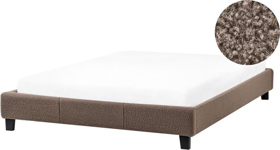 Beliani Bed zonder hoofdbord Bouclé ROANNE 140 x 200 cm Taupe