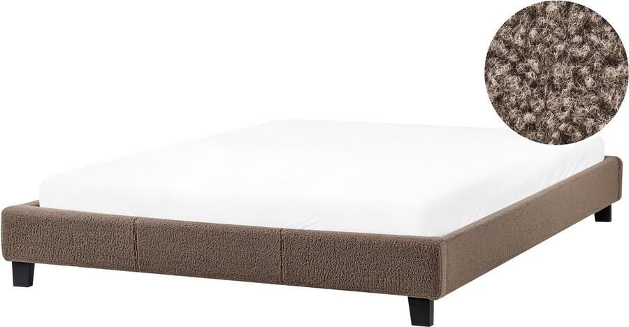 Beliani Bed zonder hoofdbord Bouclé ROANNE 160 x 200 cm Taupe