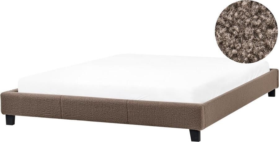 Beliani Bed zonder hoofdbord Bouclé ROANNE 180 x 200 cm Taupe