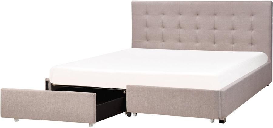 Beliani Bed met opbergladen Stof LA ROCHELLE 180 x 200 cm Lichtgrijs