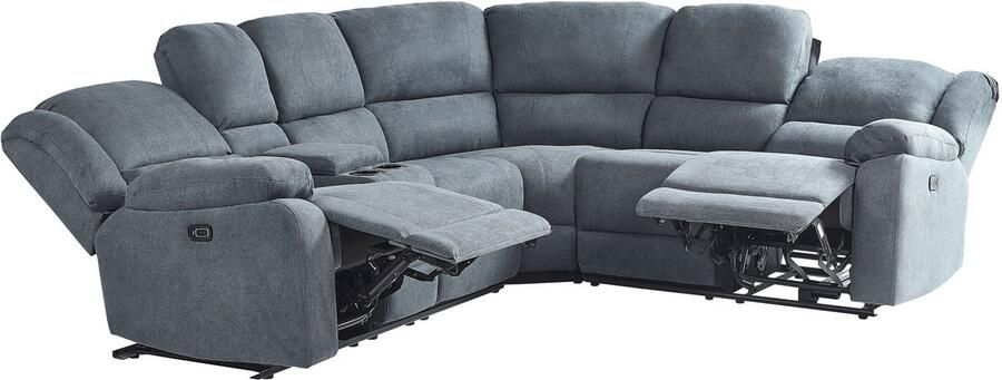 Beliani Elektrisch verstelbare hoekbank ROKKE Stof Grijs met USB-poort 5-zitter Linkerzijde - Foto 3