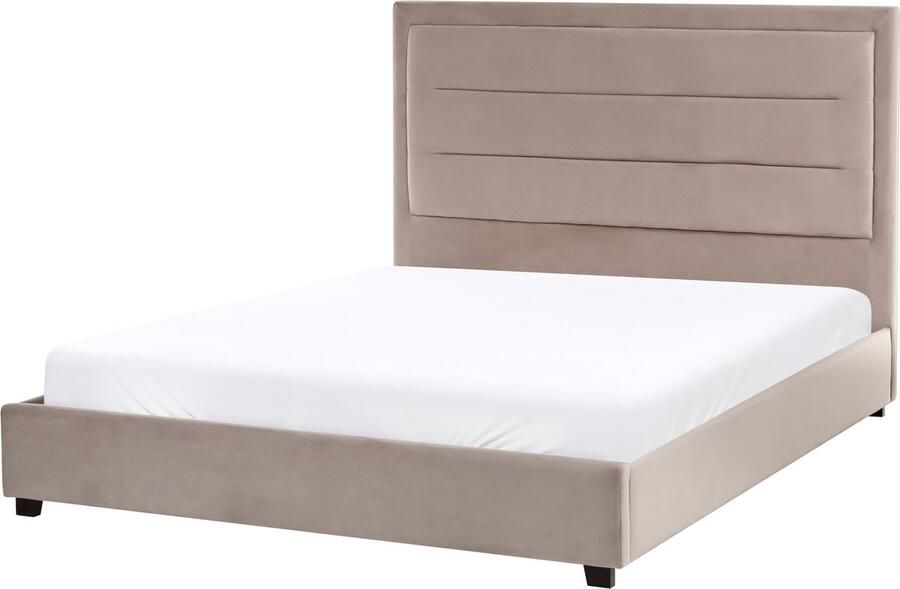 Beliani ROUEN Tweepersoonsbed Taupe 140 x 200 cm Fluweel
