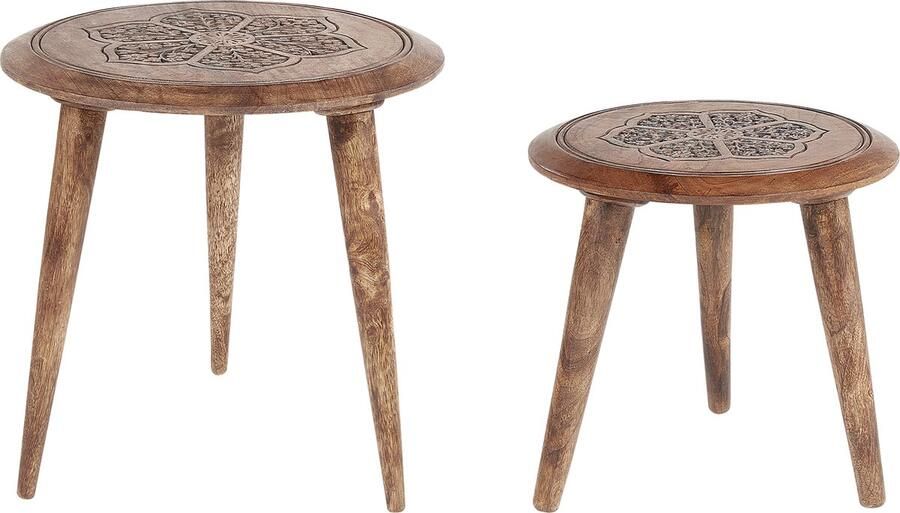 Beliani SAKITA Bijzettafel set van 2 Donkere houtkleur Mangohout