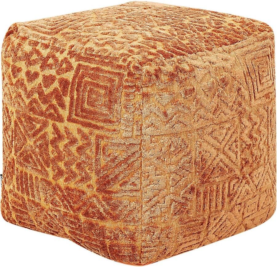 Beliani Poef SANAWAN Viscose Goudbruin 50 cm 50 cm 50 cm