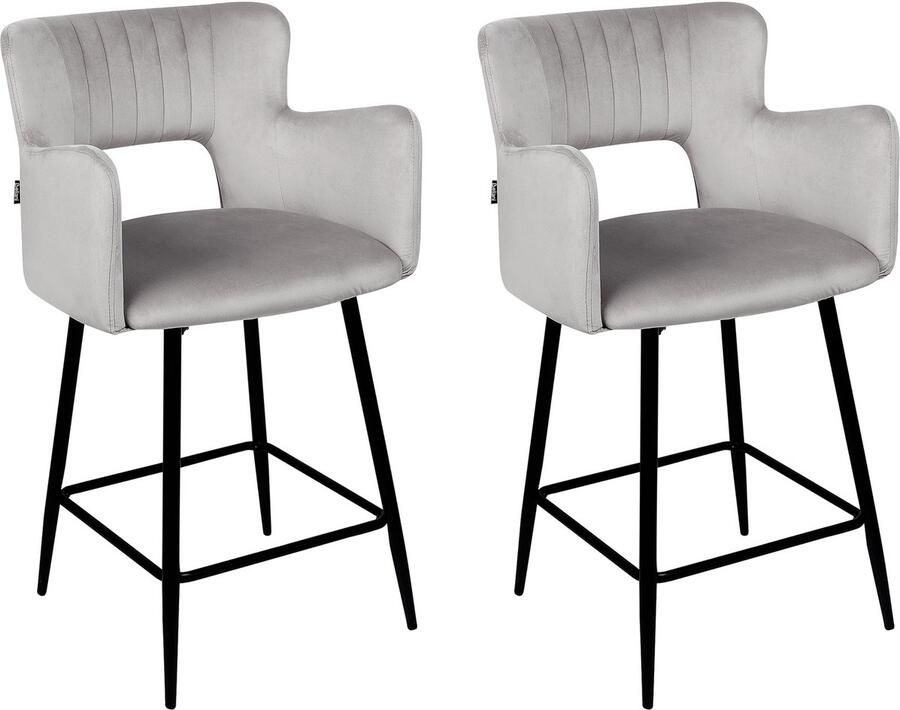 Beliani Set van 2 barstoelen SANILAC Fluweel Lichtgrijs