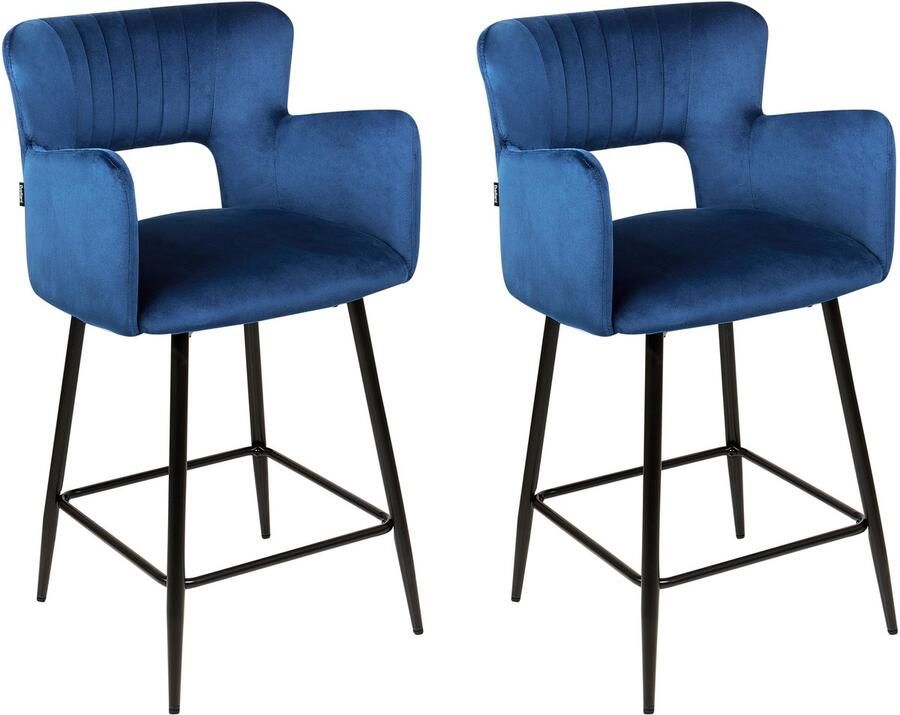 Beliani Set van 2 barstoelen SANILAC Fluweel Marineblauw