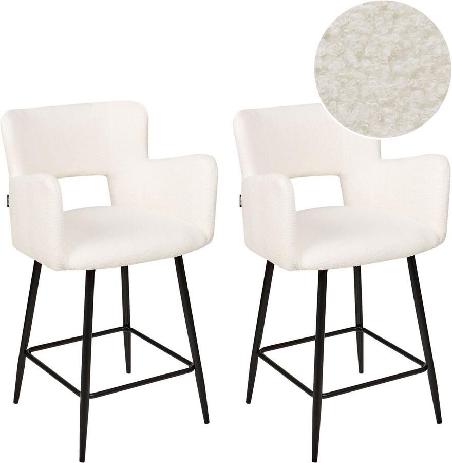 Beliani SANILAC Barkruk set van 2 Off-white Bouclé