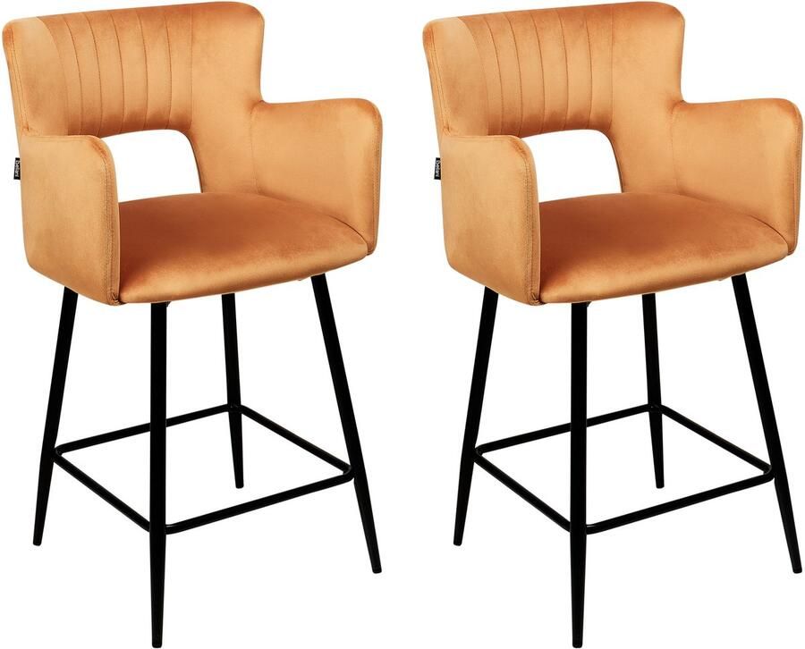 Beliani Set van 2 barstoelen SANILAC Fluweel Oranje