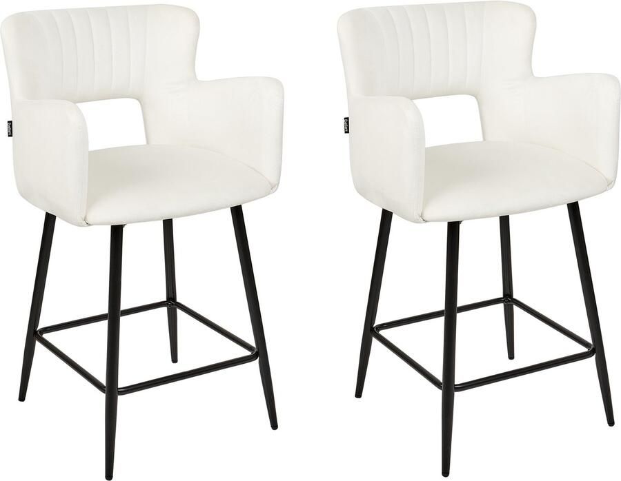 Beliani Set van 2 barstoelen SANILAC Fluweel Crème