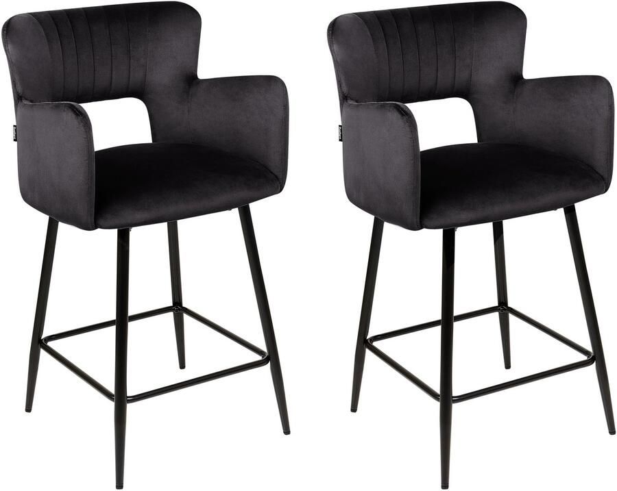 Beliani SANILAC Barkruk set van 2 Zwart Fluweel