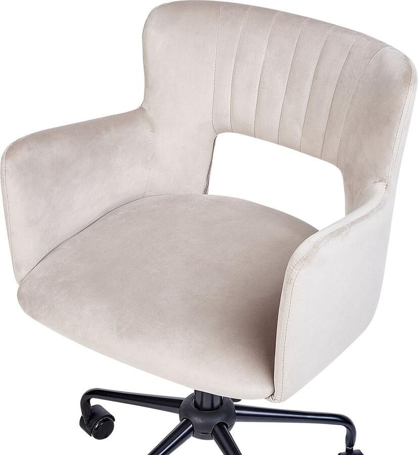 Beliani Bureaustoel Draaibaar SANILAC Fluweel Taupe - Foto 4