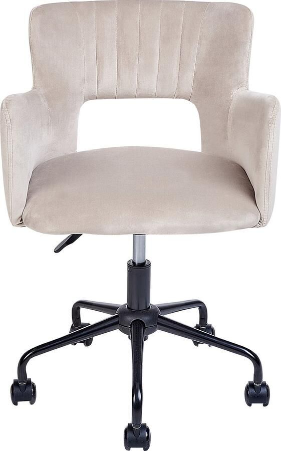 Beliani Bureaustoel Draaibaar SANILAC Fluweel Taupe - Foto 3