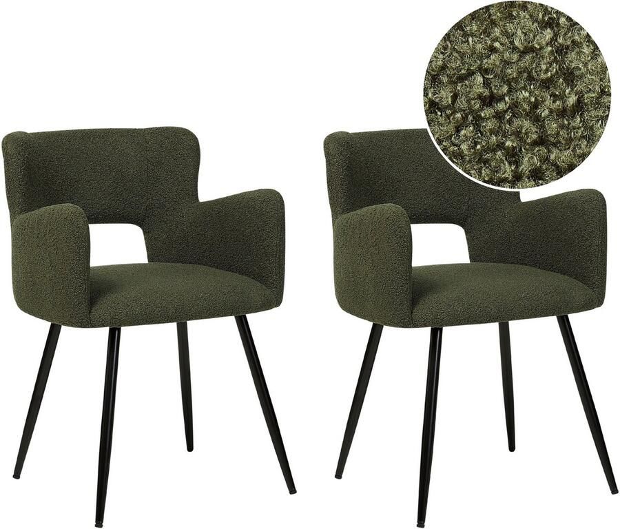 Beliani SANILAC Eetkamerstoel set van 2 Donkergroen Bouclé