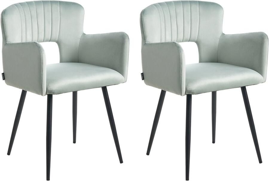 Beliani Set van 2 eetkamerstoelen SANILAC Fluweel Lichtblauw - Foto 2