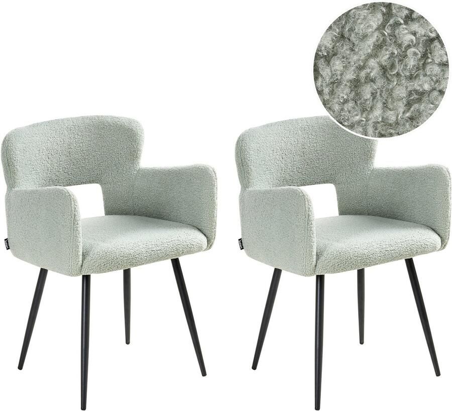 Beliani SANILAC Eetkamerstoel set van 2 Lichtgroen Bouclé