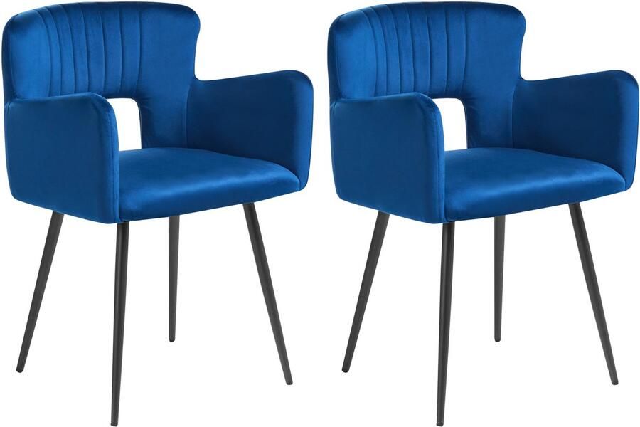Beliani Set van 2 eetkamerstoelen SANILAC Fluweel Marineblauw - Foto 2