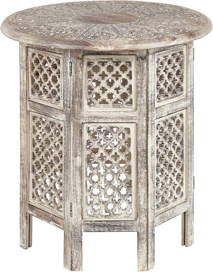 Beliani SANTRA Bijzettafel Lichte houtkleur Mangohout