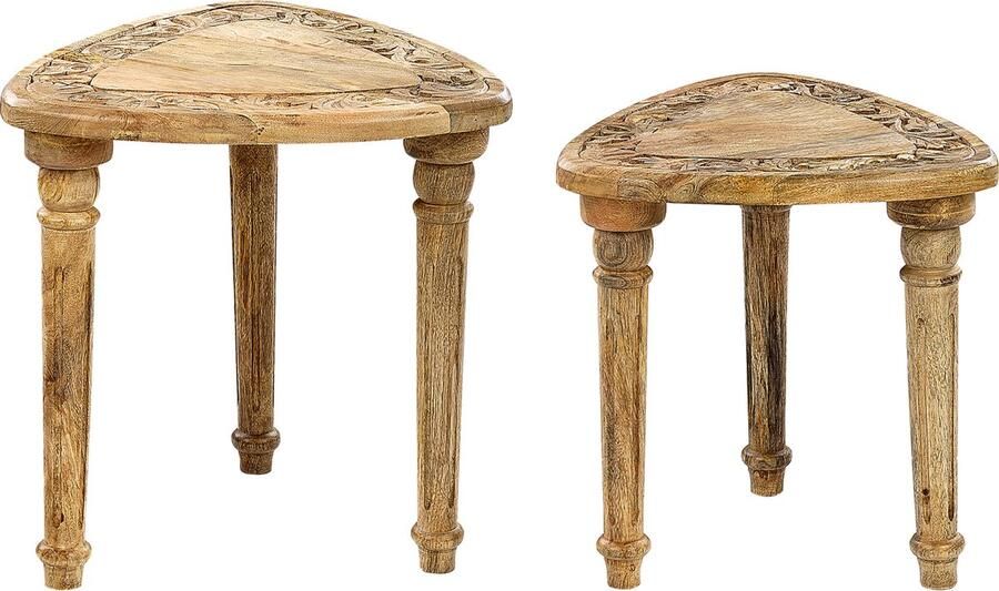 Beliani SAORA Bijzettafel set Lichte houtkleur Mangohout