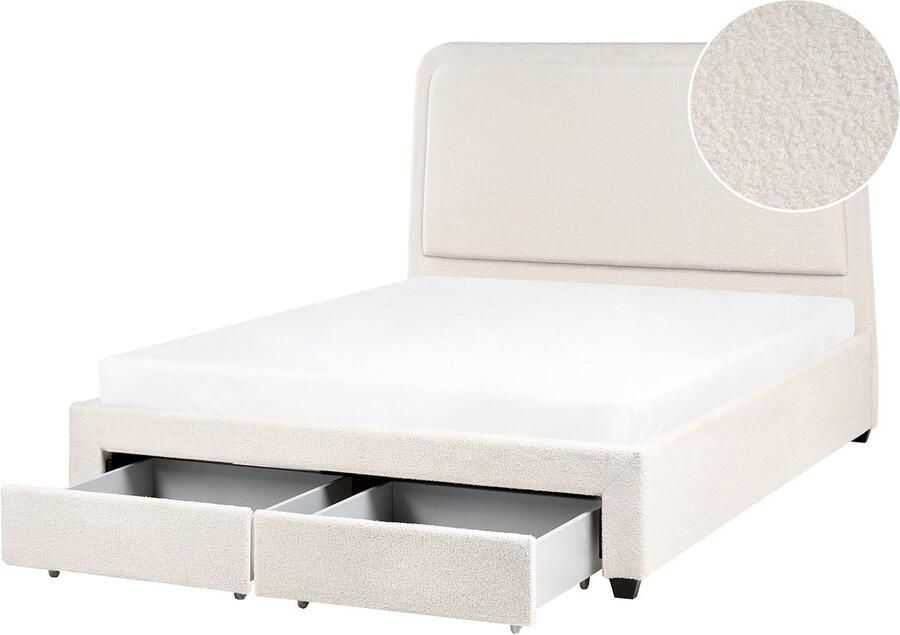 Beliani SARDENT Tweepersoonsbed Off-white 140 x 200 cm Bouclé