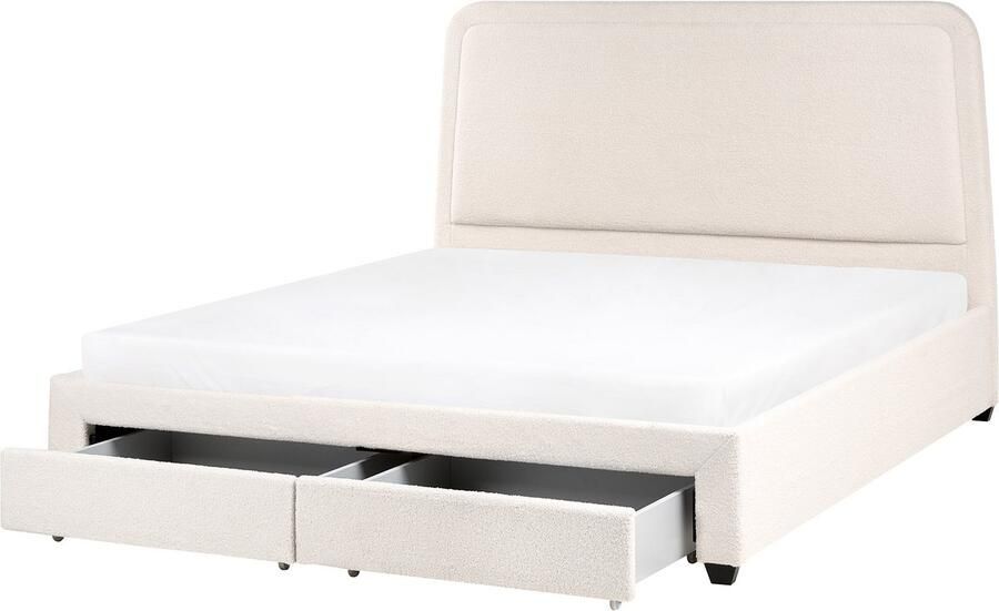 Beliani SARDENT Tweepersoonsbed Off-white 180 x 200 cm Bouclé