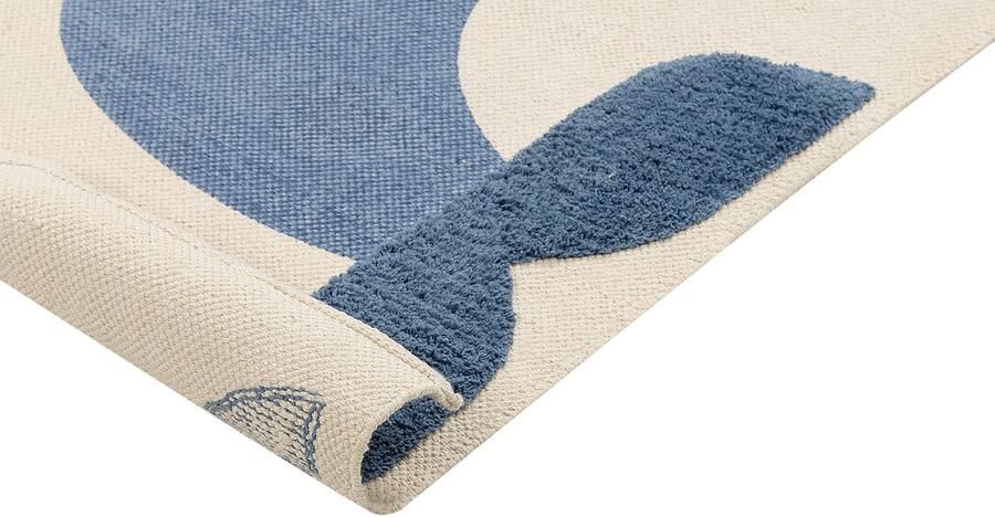 Beliani Vloerkleed walvis katoen beige blauw 80 x 150 cm SELAI - Foto 2
