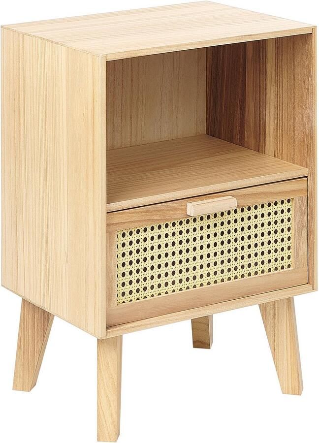 Beliani Nachtkastje met 1 lade SENEY Paulowniahout Lichtbruin