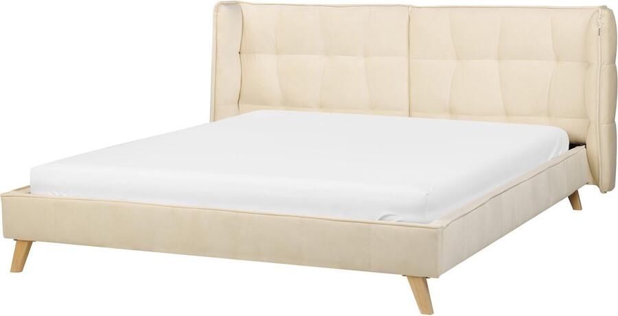 Beliani -SENLIS -Tweepersoonsbed-Lichtbeige-160 x 200 cm-Fluweel