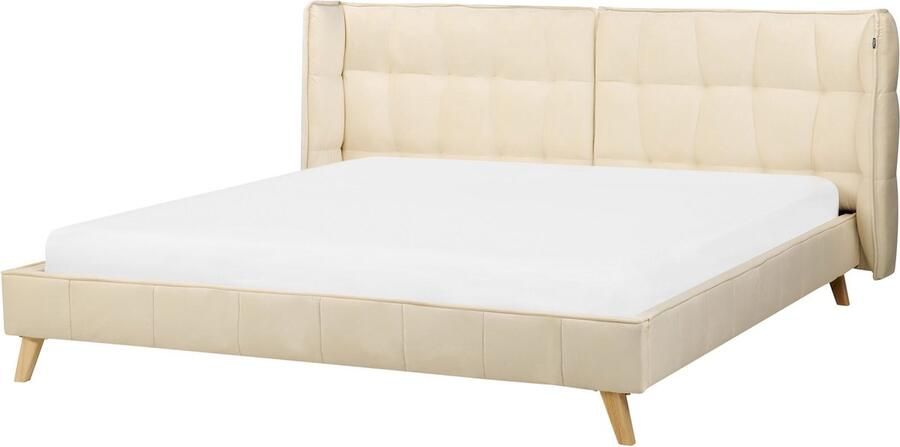 Beliani -SENLIS -Tweepersoonsbed-Lichtbeige-180 x 200 cm-Fluweel