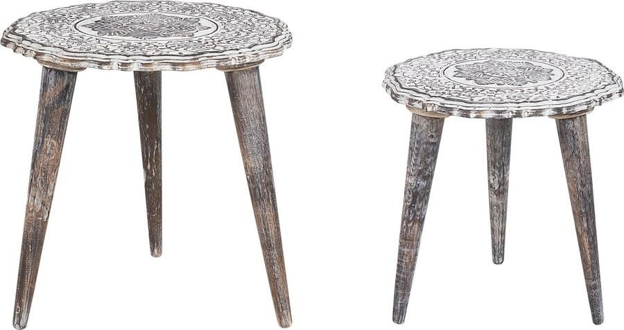 Beliani ADRO Bijzettafel set van 2 Donkere houtkleur Mangohout