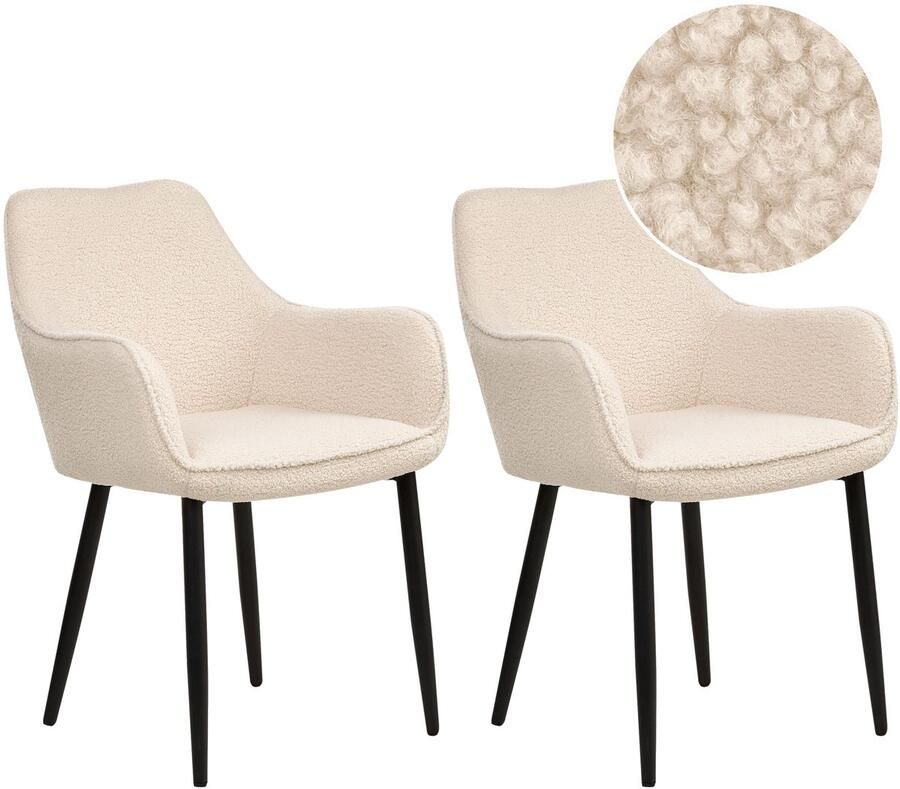 Beliani Set van 2 eetkamerstoelen ALDEN Bouclé Lichtbeige