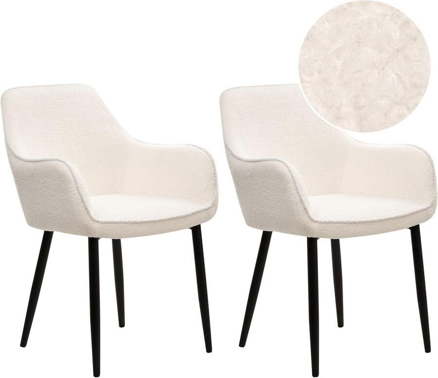Beliani Set van 2 eetkamerstoelen ALDEN Bouclé Wit