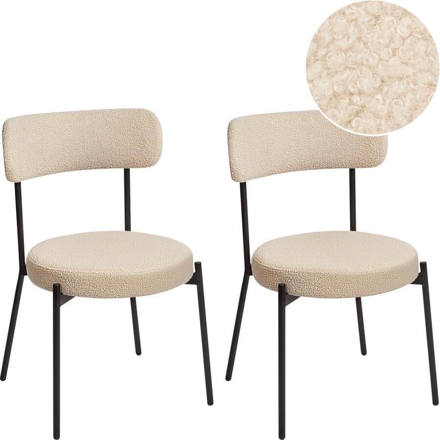 Beliani Set van 2 eetkamerstoelen ALLISON Bouclé Lichtbeige