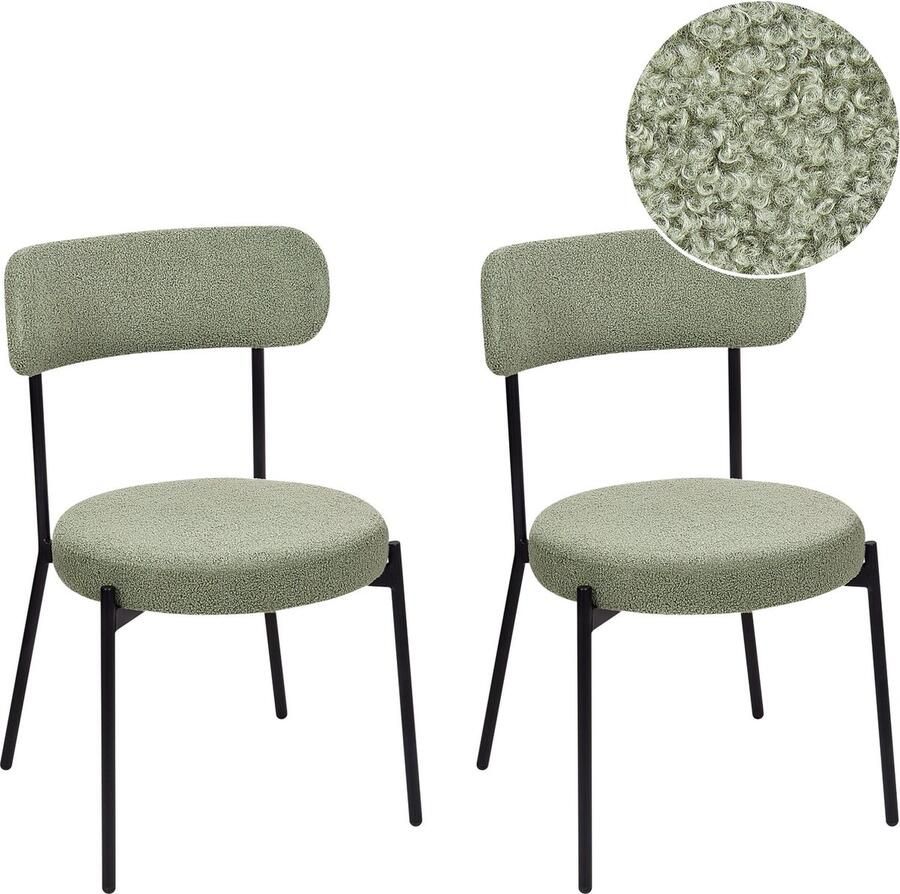 Beliani Set van 2 eetkamerstoelen ALLISON Bouclé Lichtgroen