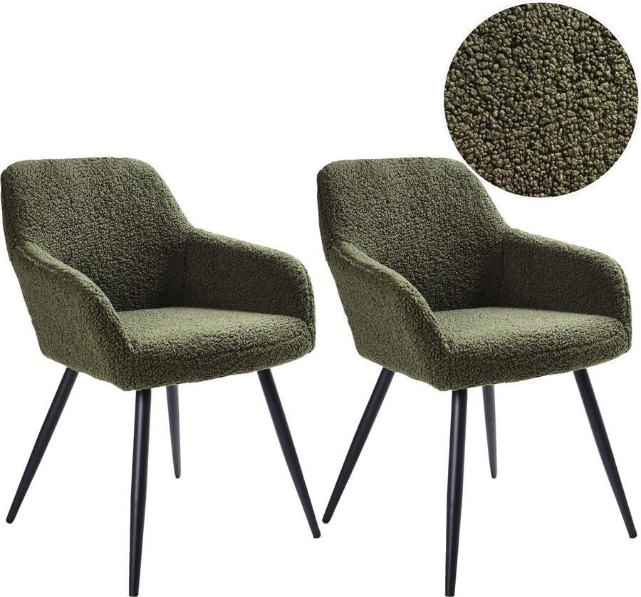 Beliani Set van 2 eetkamerstoelen CASMALIA Bouclé Donkergroen