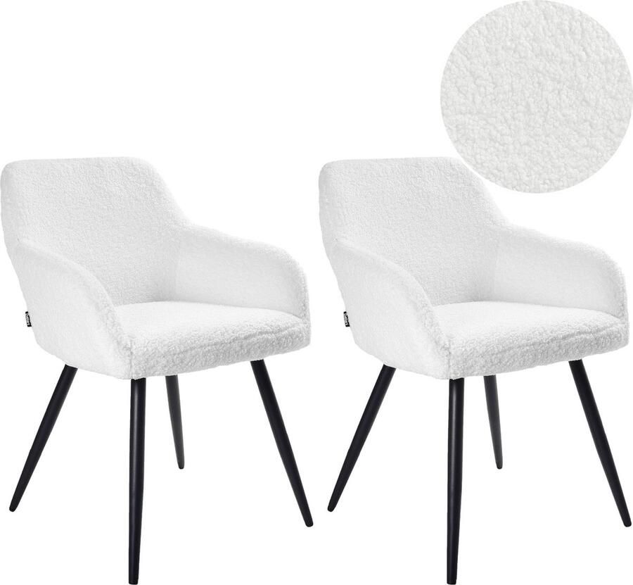 Beliani Set van 2 eetkamerstoelen CASMALIA Bouclé Gebroken wit