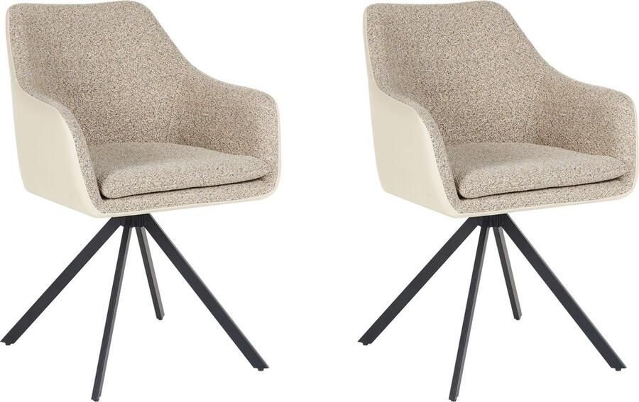 Beliani Set van 2 eetkamerstoelen Draaibaar LITHIA Taupe - Foto 2