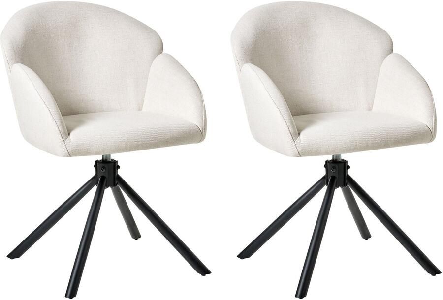 Beliani Set van 2 eetkamerstoelen Draaibaar MAYBEE Stof Gebroken wit