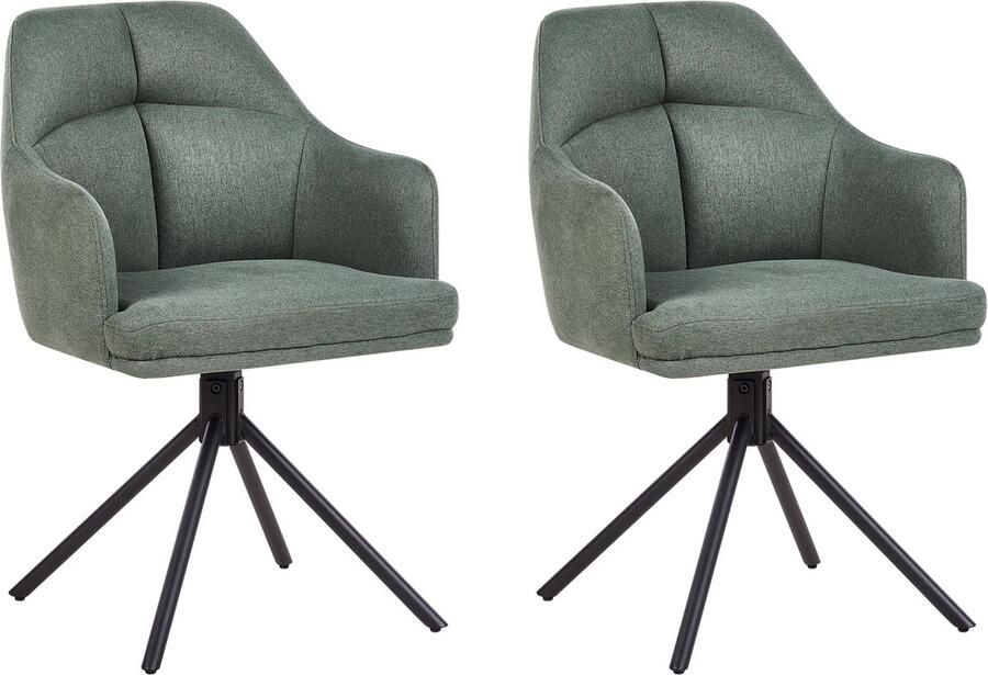 Beliani MIRA Set van 2 eetkamerstoelen Groen Polyester