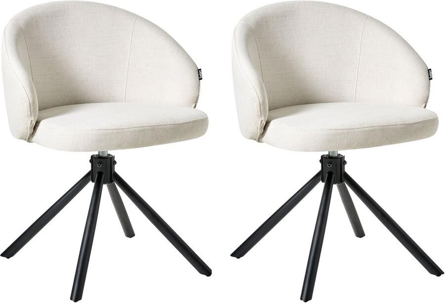 Beliani Set van 2 eetkamerstoelen Draaibaar OVALO Stof Gebroken wit