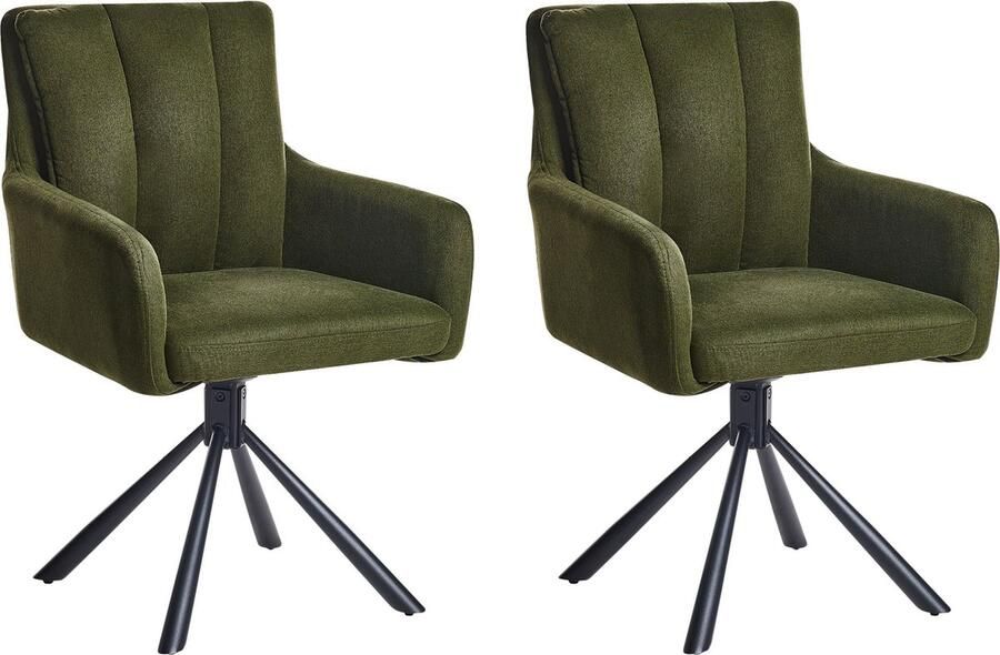 Beliani Set van 2 eetkamerstoelen Draaibaar SARDOAL Donkergroen