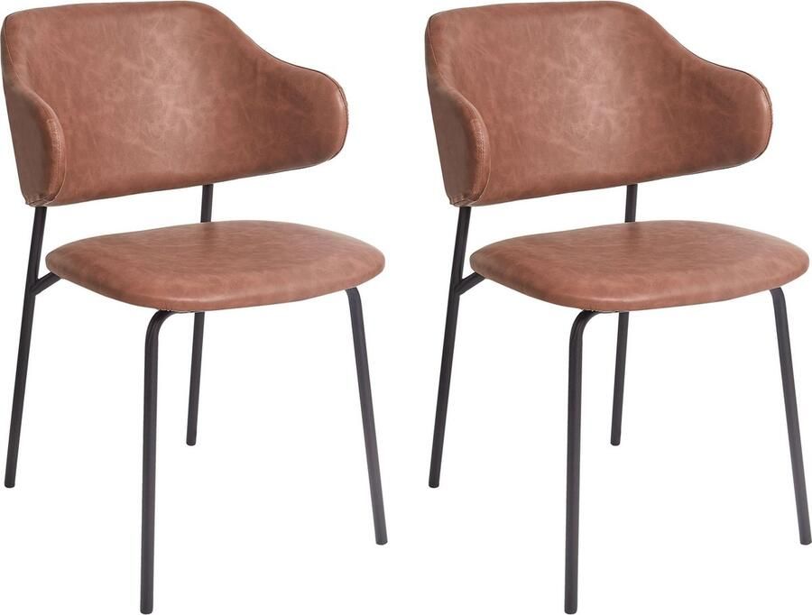 Beliani Set van 2 eetkamerstoelen KENAI Kunstleer Bruin