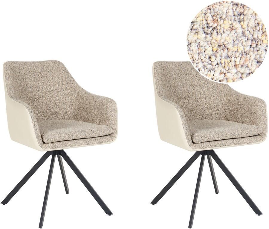 Beliani Set van 2 eetkamerstoelen Draaibaar LITHIA Taupe
