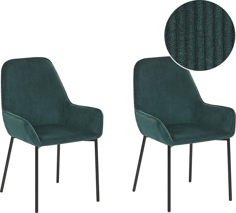 Beliani Set van 2 eetkamerstoelen LOVERNA Corduroy Donkergroen - Foto 2