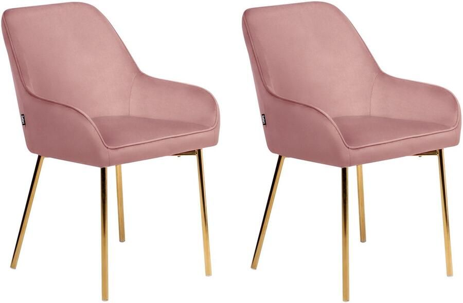 Beliani Set van 2 eetkamerstoelen LOVERNA Fluweel Roze