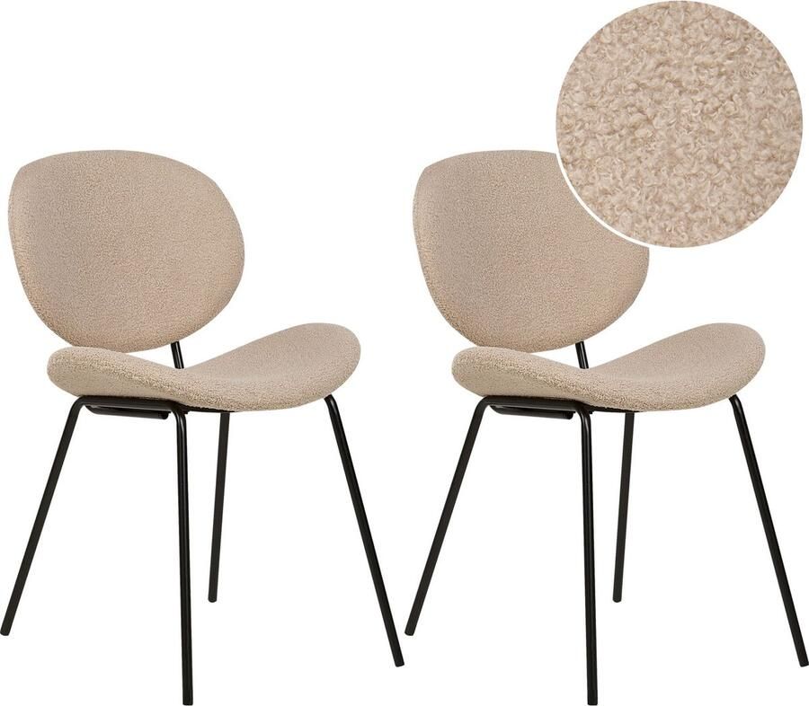 Beliani Set van 2 eetkamerstoelen LUANA Bouclé Taupe