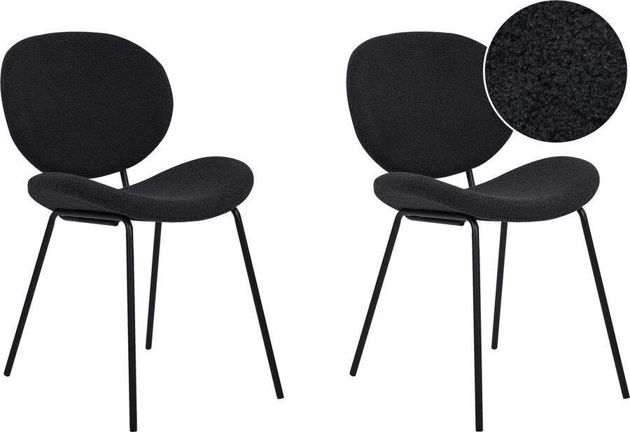 Beliani LUANA Eetkamerstoel set van 2 Zwart BouclÃ© - Foto 3