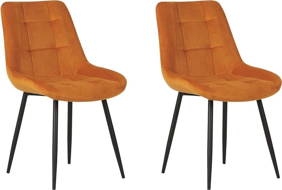 Beliani Set van 2 eetkamerstoelen MELROSE Fluweel Oranje